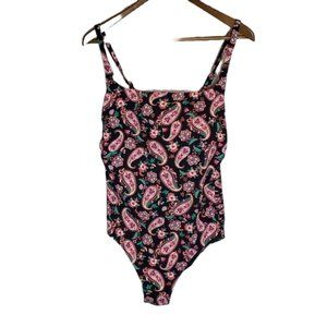 Lands' End Women's Smocked Square Neck One Piece Adjustable Strap SZ 2X (20W-22)